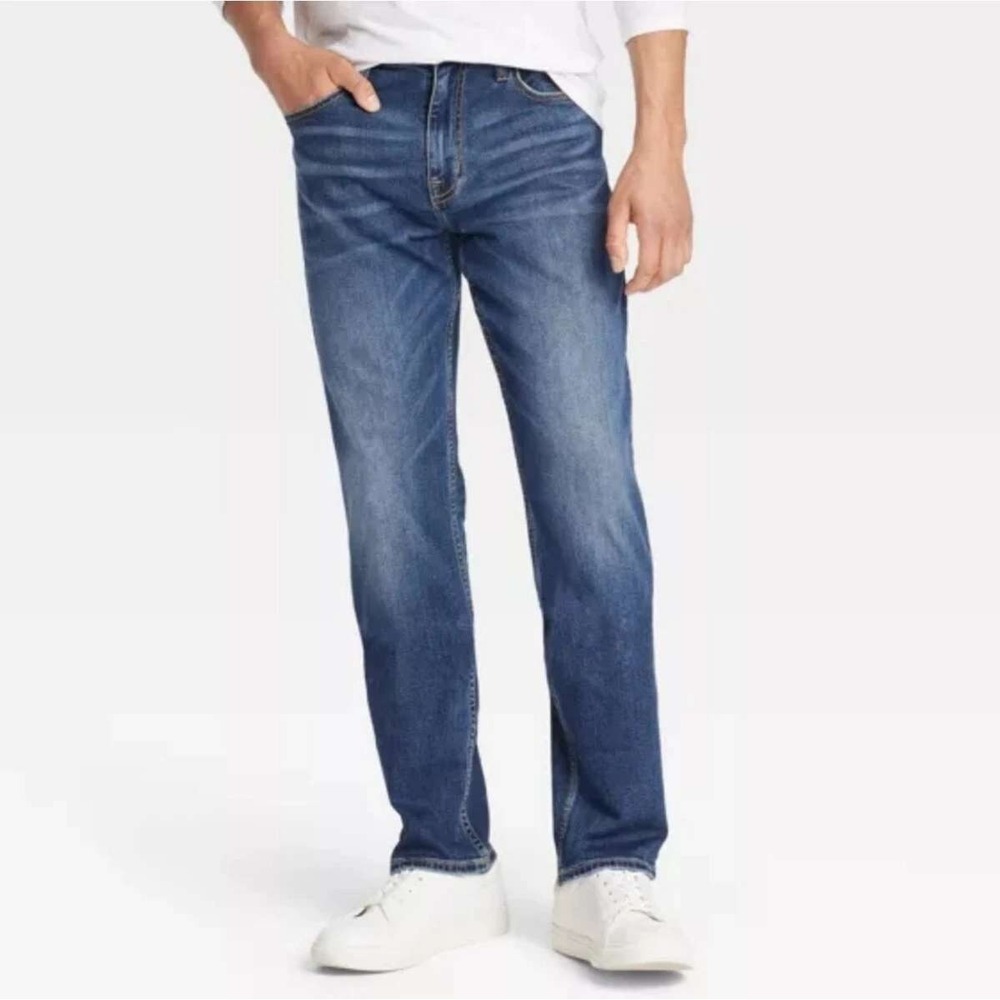 Men's Straight Fit Jeans - Goodfellow‎ & Co™ Dark Blue Wash 32x34 - Picture 3 of 4
